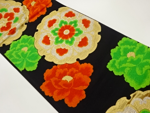 JAPANESE KIMONO / VINTAGE FUKURO OBI / WOVEN FLOWER CREST & FLOWER